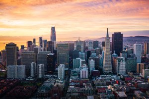 San Francisco skyline at sunrise.